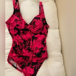 Floral Pink and Black Swimsuit